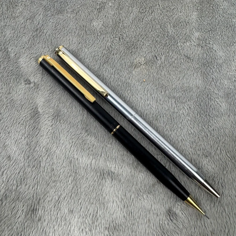 Sheaffer Pen and Pencil Set Unisex OS Silver Black Good Vintage White Dot Trim